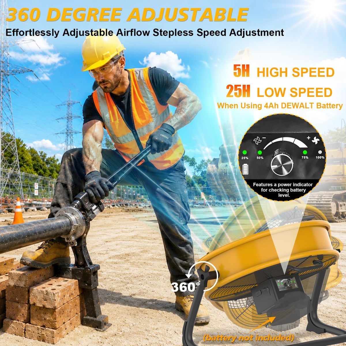 16" Battery Powered Cordless Floor Fan F41925