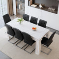 9-Piece Walnut Wood Grain Dining Table Set with 8 Black PU Leather Chairs Y6084