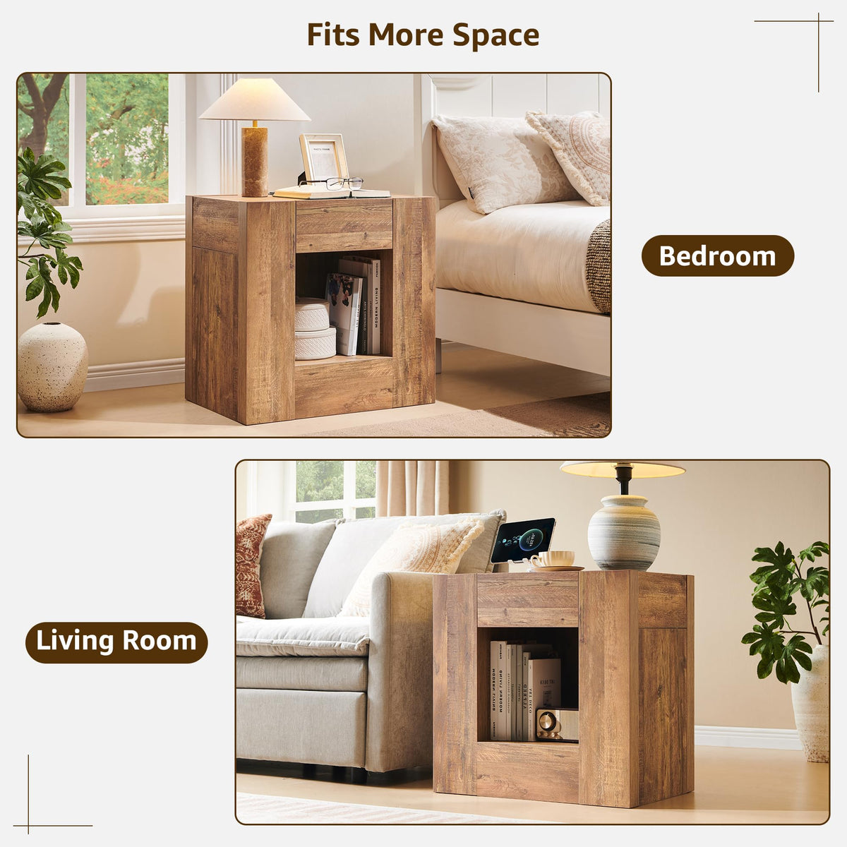 24" Nightstand Set of 2 with Drawer and Storage Shelf Y4836