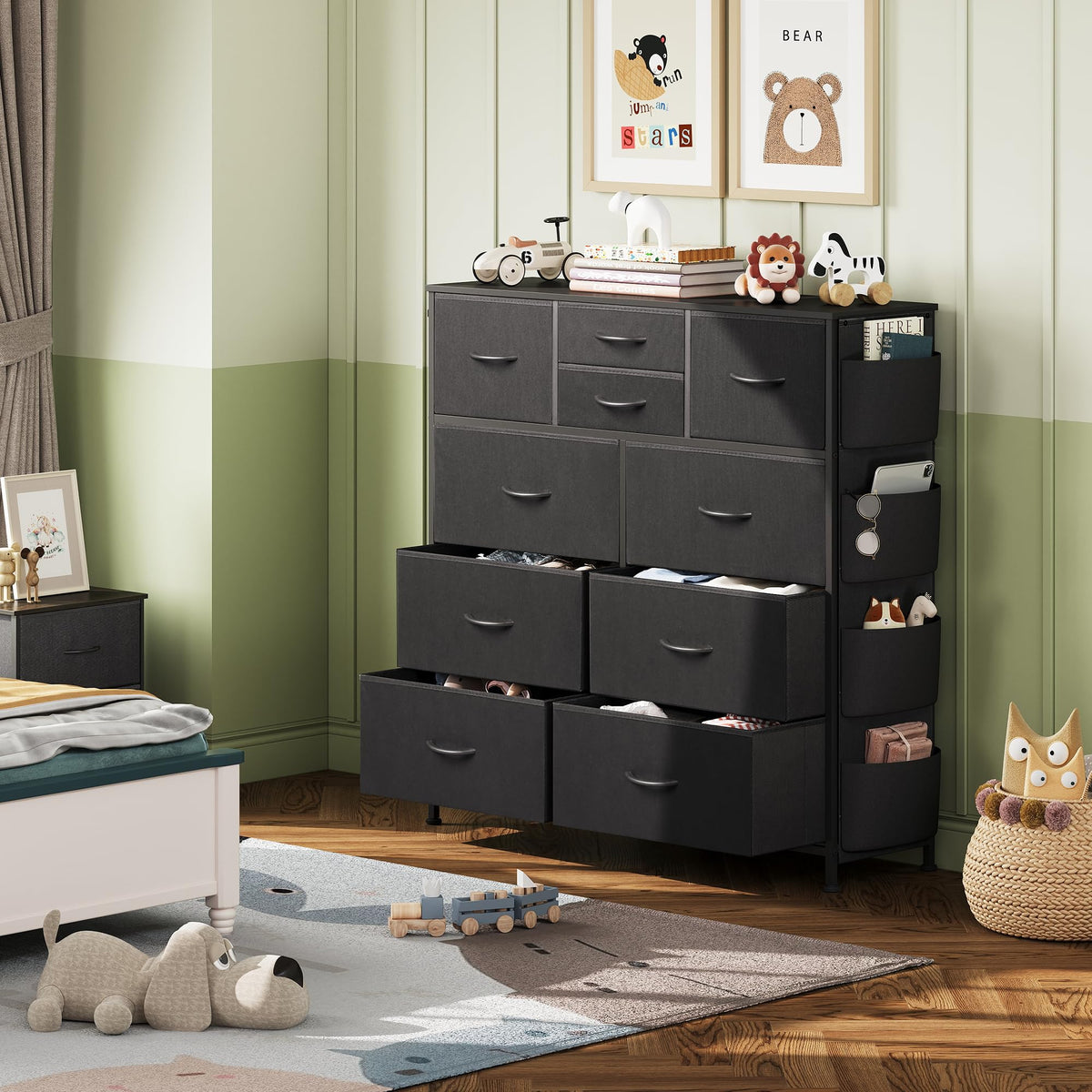 Black 10 Drawer Fabric Dresser E6583