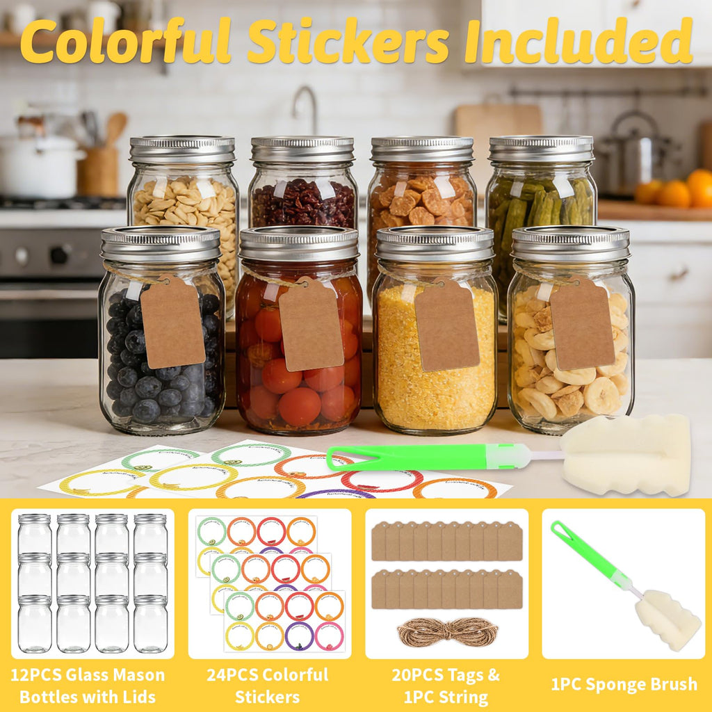 12 oz Regular Mouth Mason Jars 20 Pack U6804