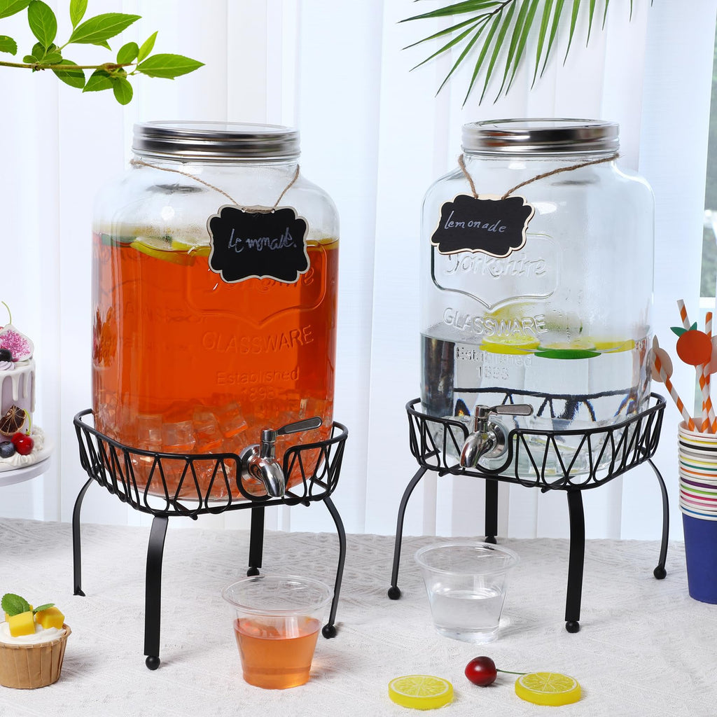 2 Pack 2 Gallon Glass Drink Dispenser with Stand R9540
