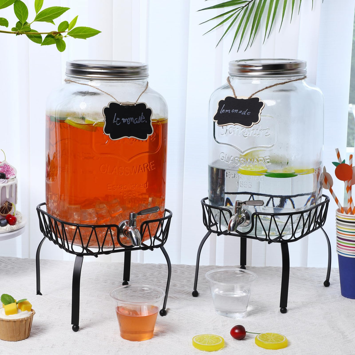 2 Pack 2 Gallon Glass Drink Dispenser with Stand R9540