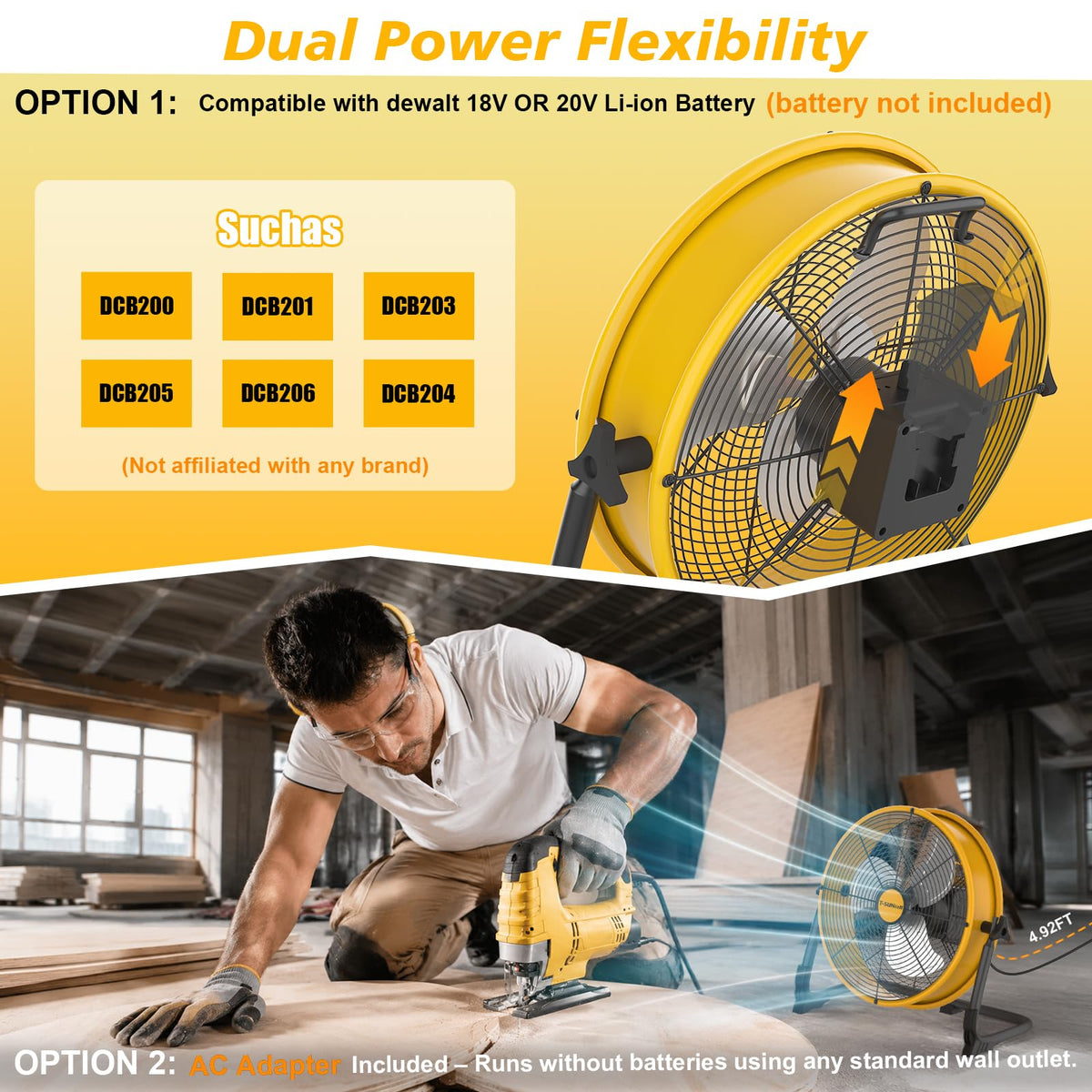 16" Battery Powered Cordless Floor Fan F41925