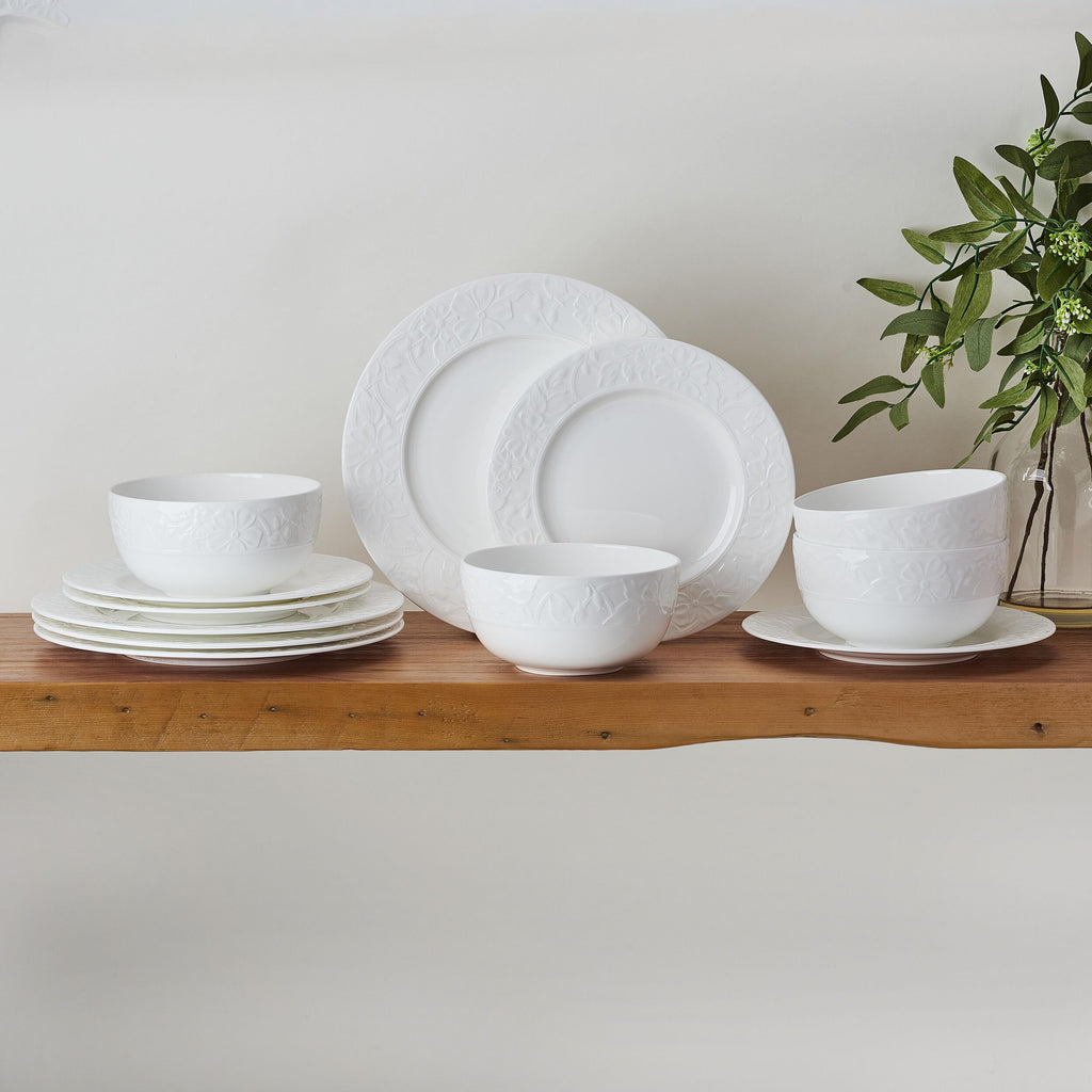 White 12 Piece Bone China Dinnerware Set G46814