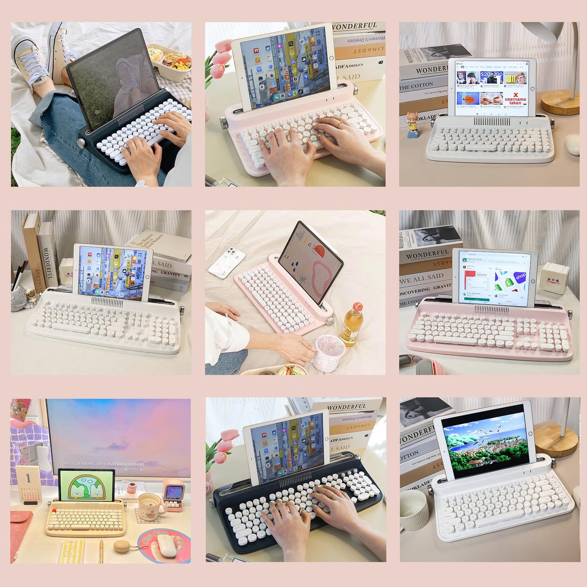 Wireless Retro Typewriter Bluetooth Keyboard Baby Pink Q358