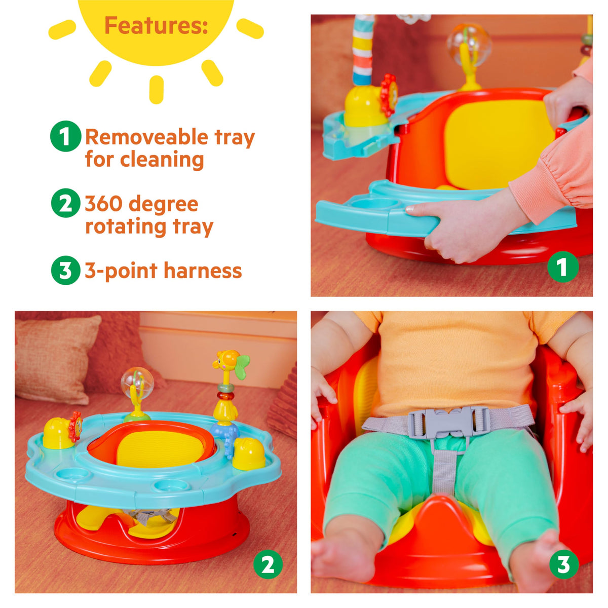 3-in-1 Baby Activity Seat with Toys, Snacking Tray, Booster Seat D362