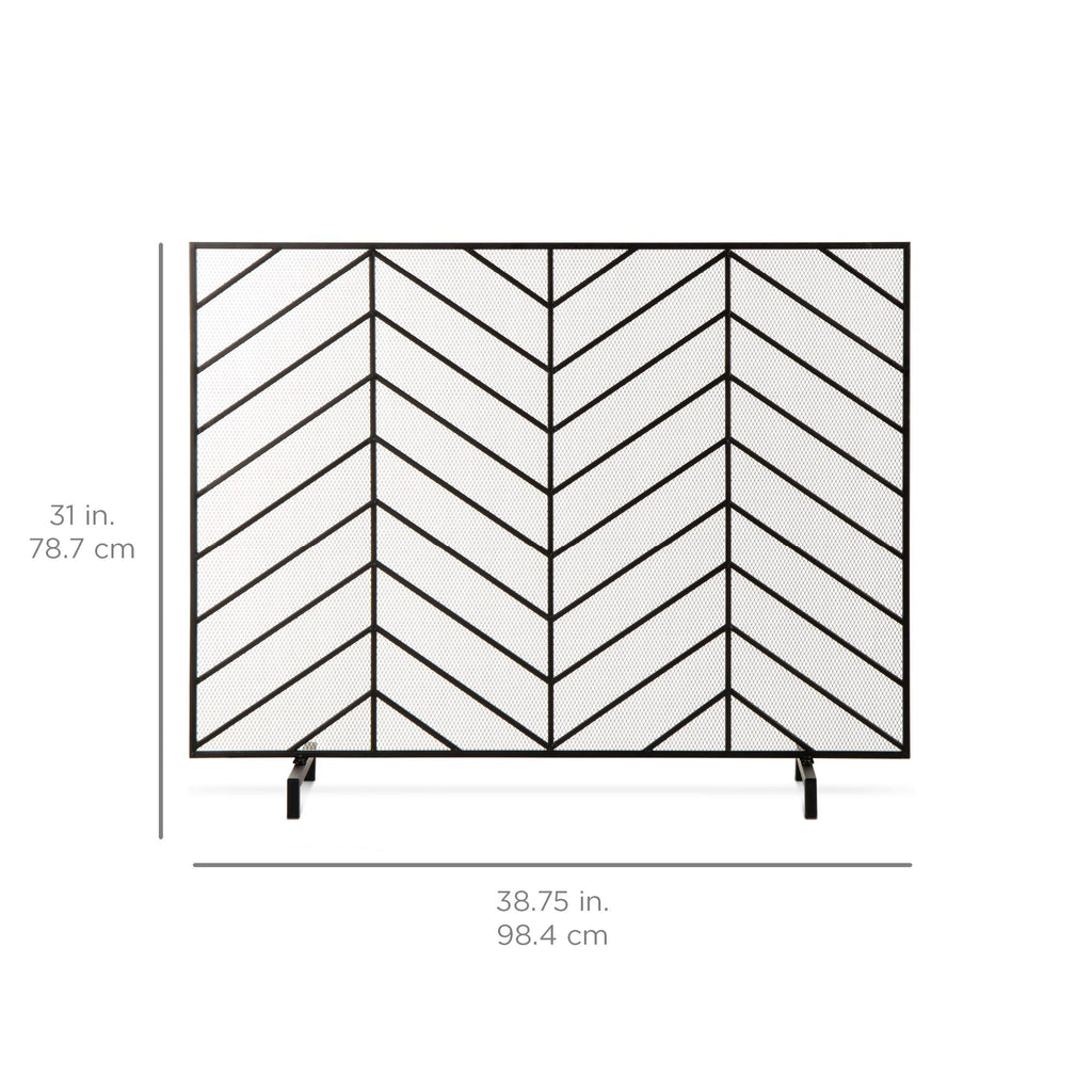 38x31in Wrought Iron Mesh Chevron Fireplace Screen X484