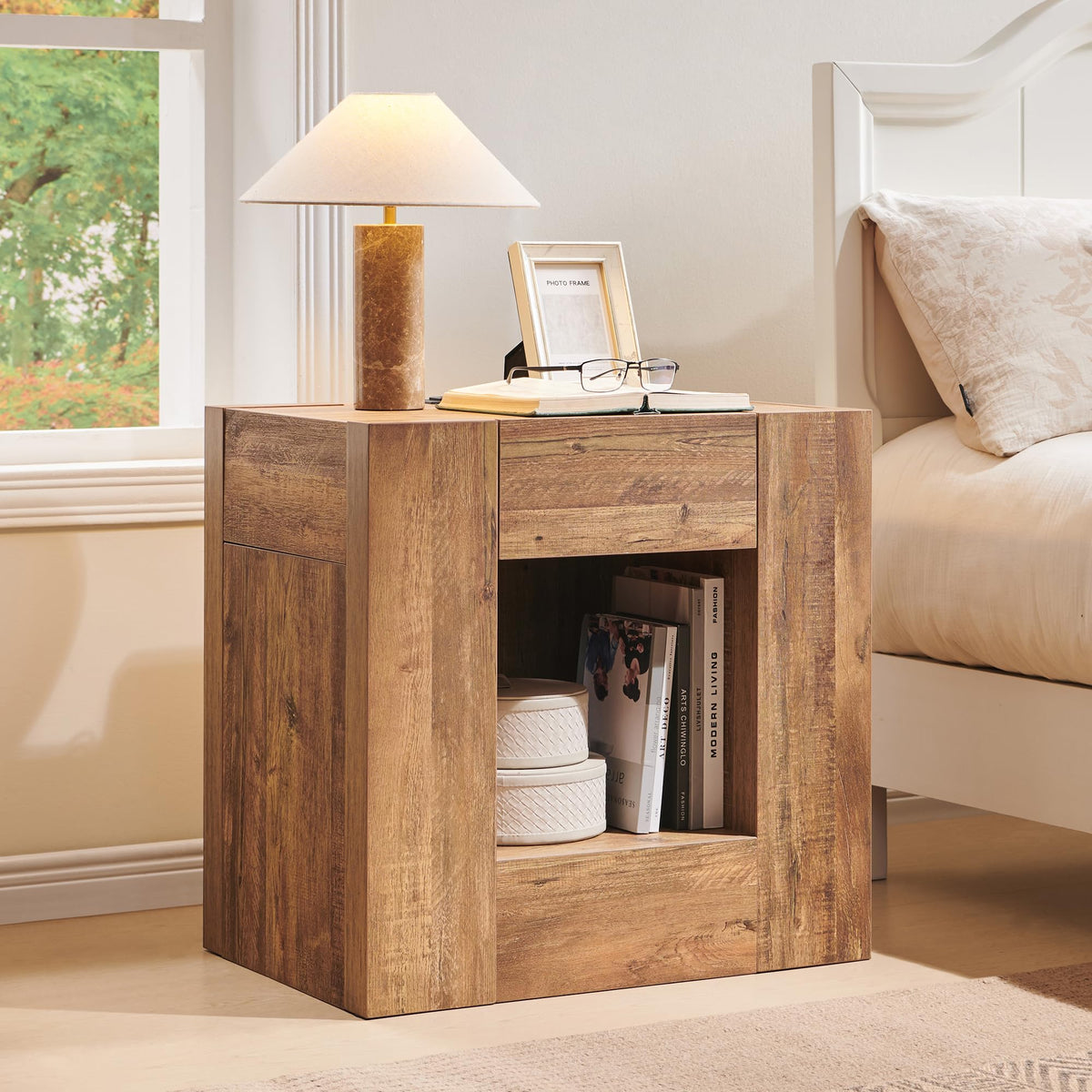 24" Nightstand Set of 2 with Drawer and Storage Shelf Y4836