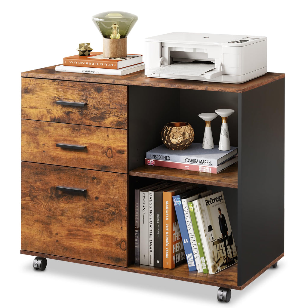 3 Drawer Wood File Cabinet with Storage Shelf D7611