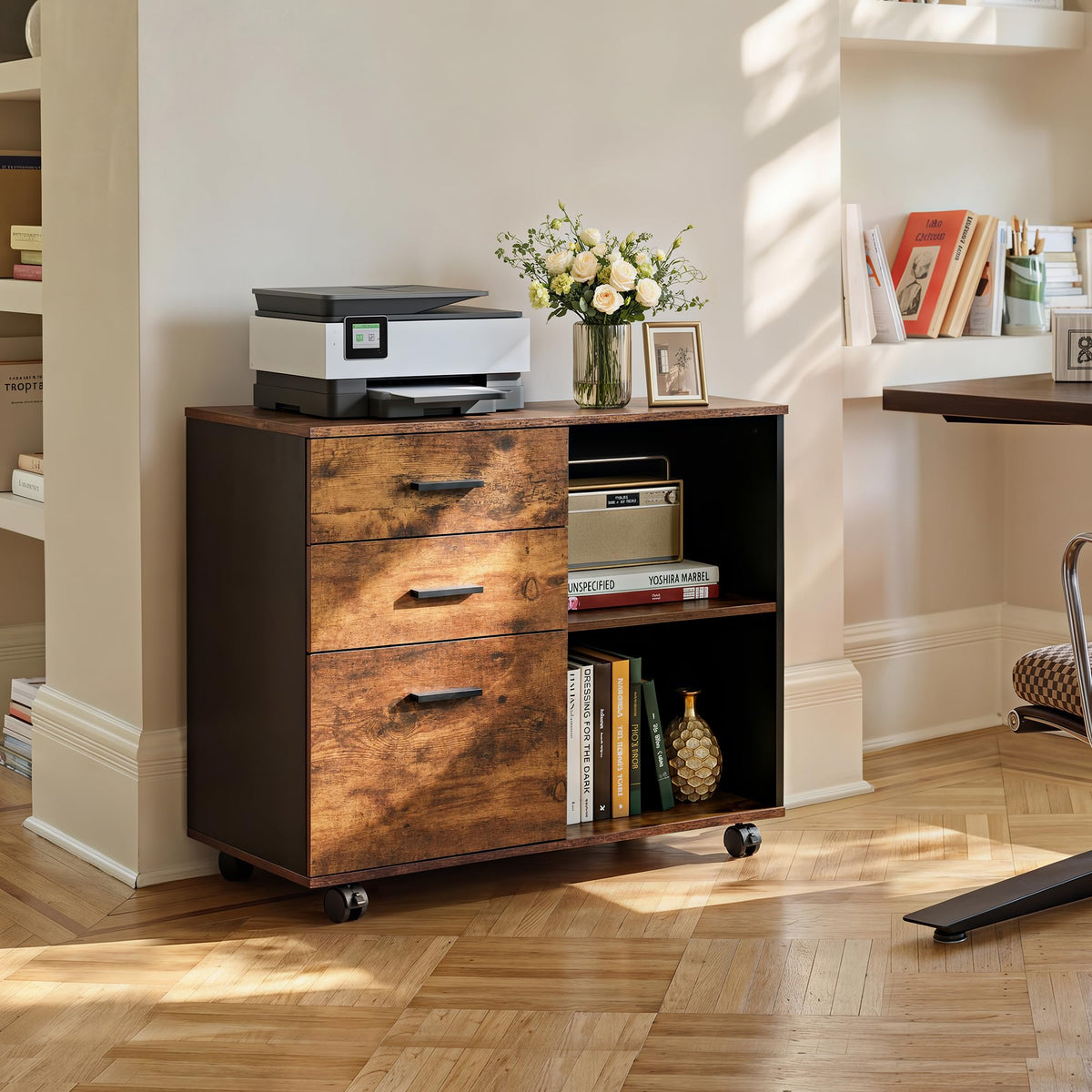 3 Drawer Wood File Cabinet with Storage Shelf D7611