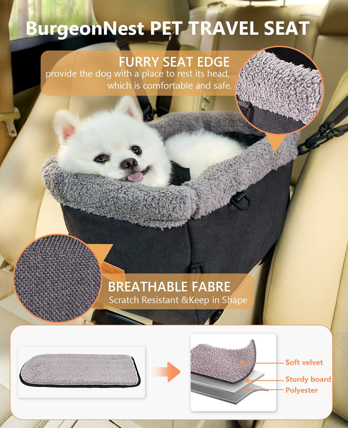 Center Console Dog Car Seat for Small Dogs up to 9 lbs, Grey L140541