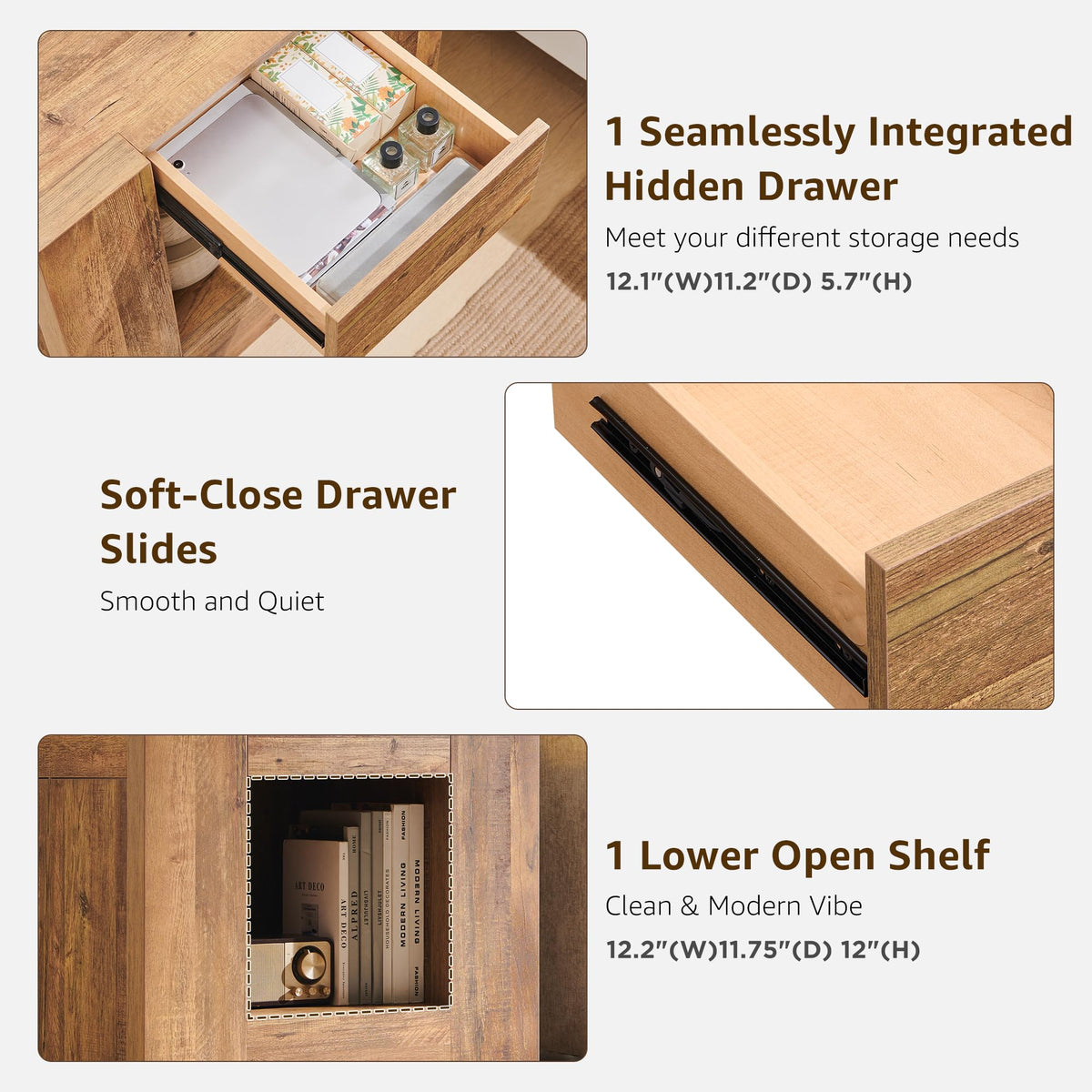 24" Nightstand Set of 2 with Drawer and Storage Shelf Y4836