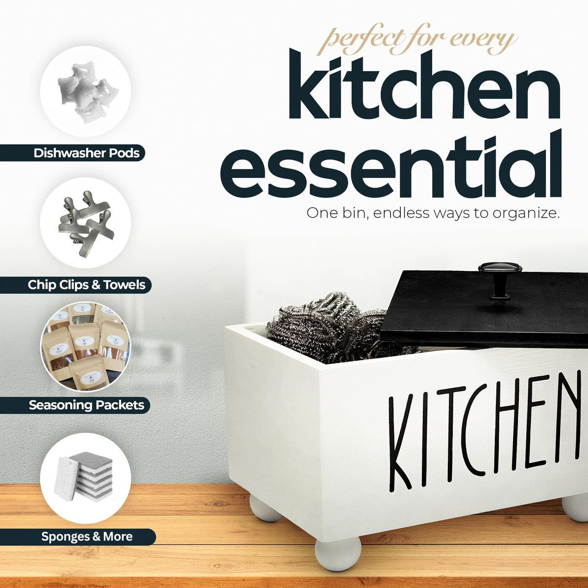Solid Wood Kitchen Storage Bin with Lid X342099