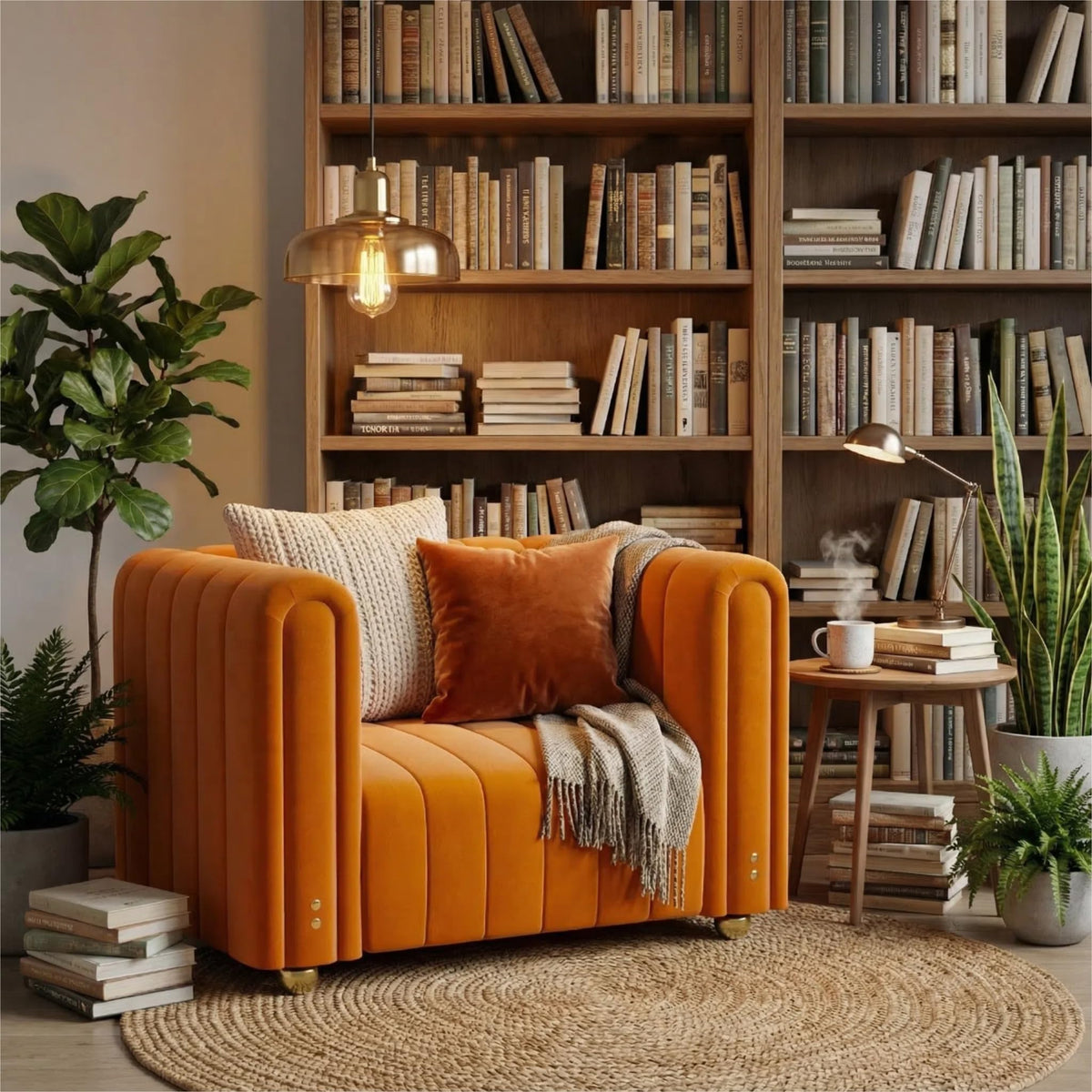40" Orange Velvet Accent Chair with Gold Metal Legs N860112