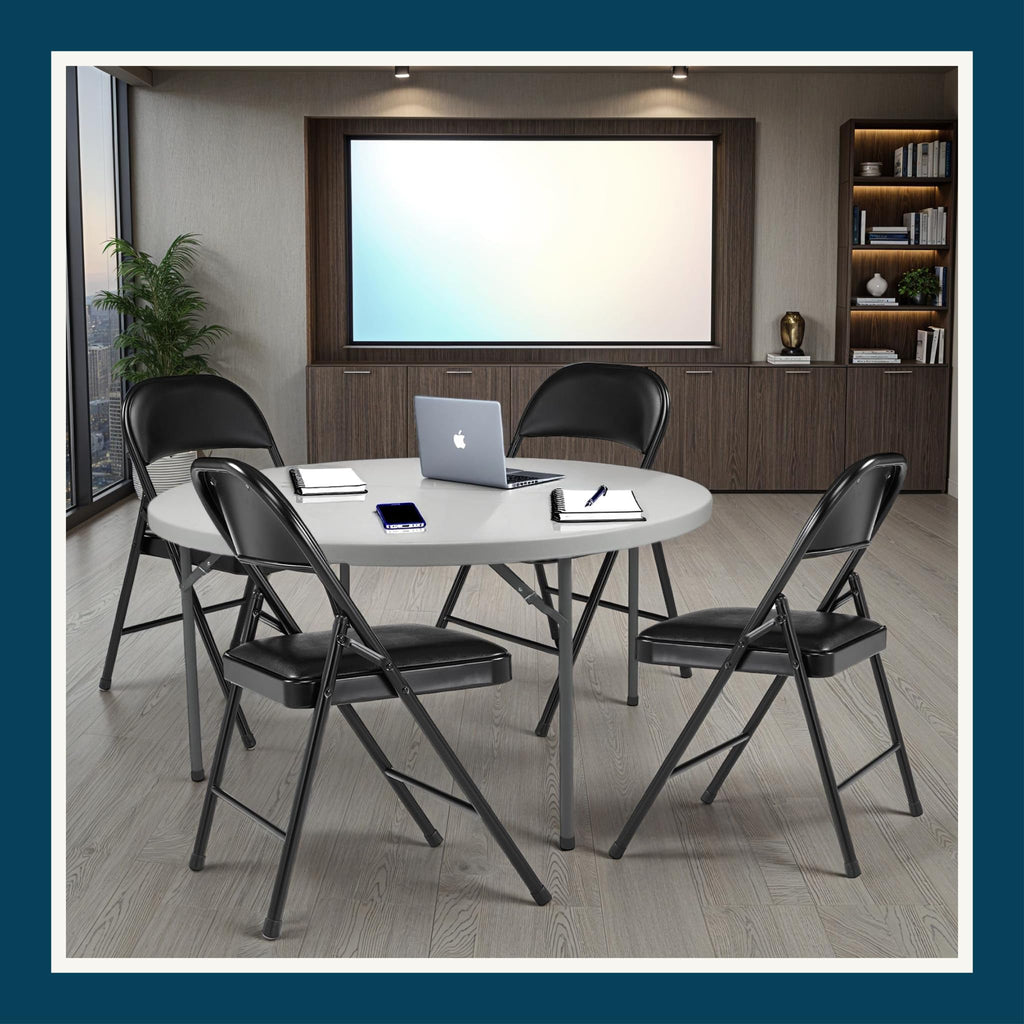 Black Vinyl Padded Steel Folding Chairs 4-Pack F2495