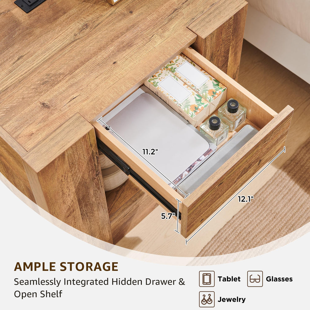 24" Nightstand Set of 2 with Drawer and Storage Shelf Y4836
