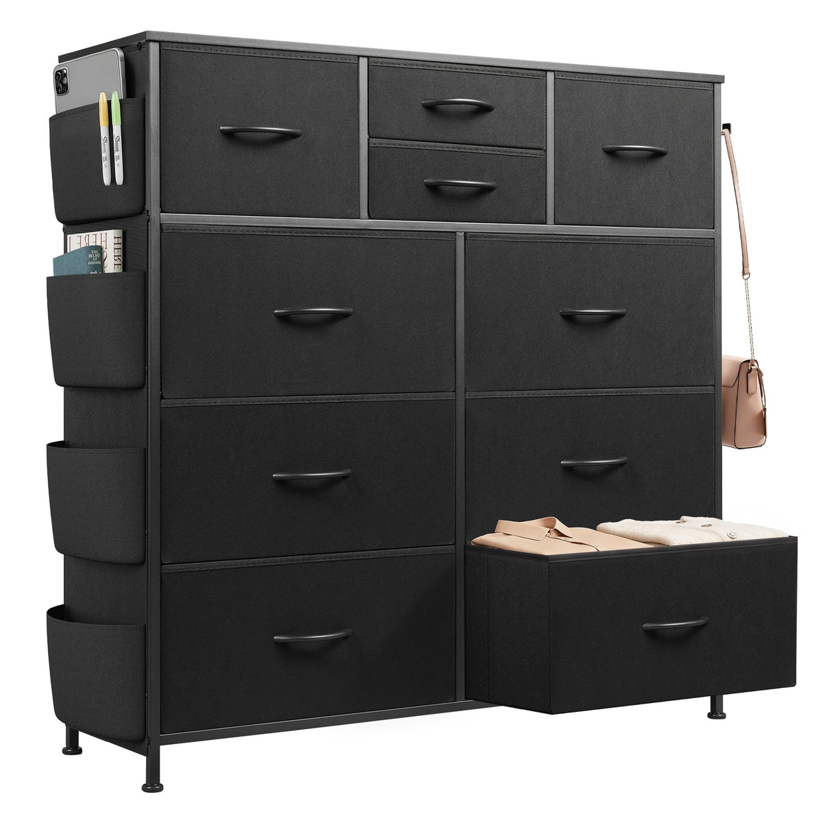 Black 10 Drawer Fabric Dresser E6583