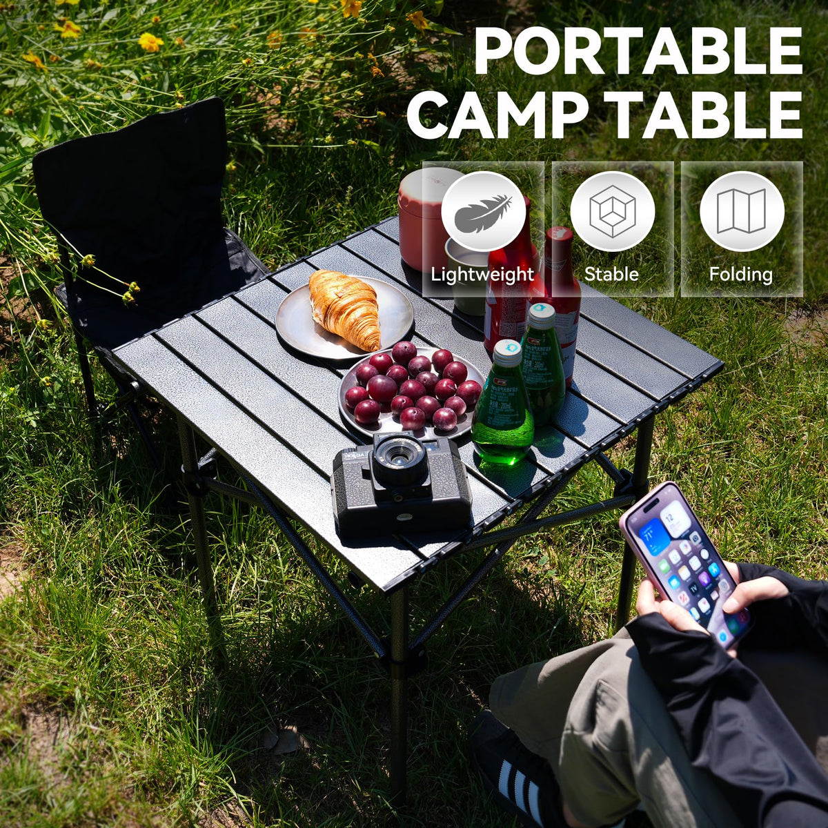 Portable Folding Aluminum Camping Table with Carry Bag E66800
