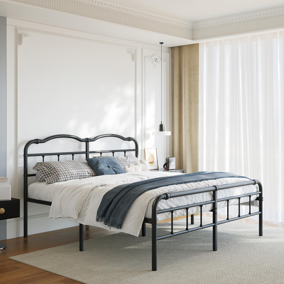 Queen Size 18 Inches Metal Bed Frame with Headboard T8579