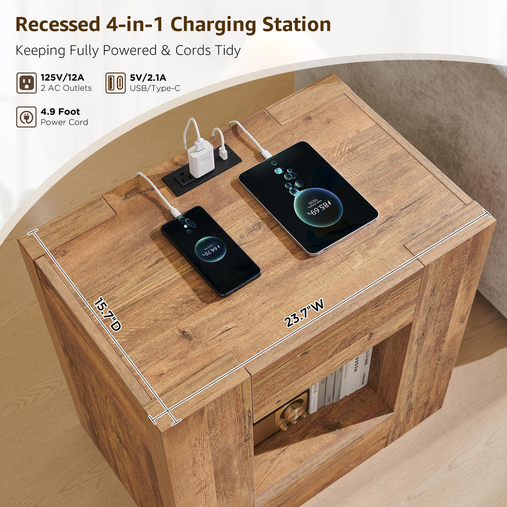24" Nightstand Set of 2 with Drawer and Storage Shelf Y4836
