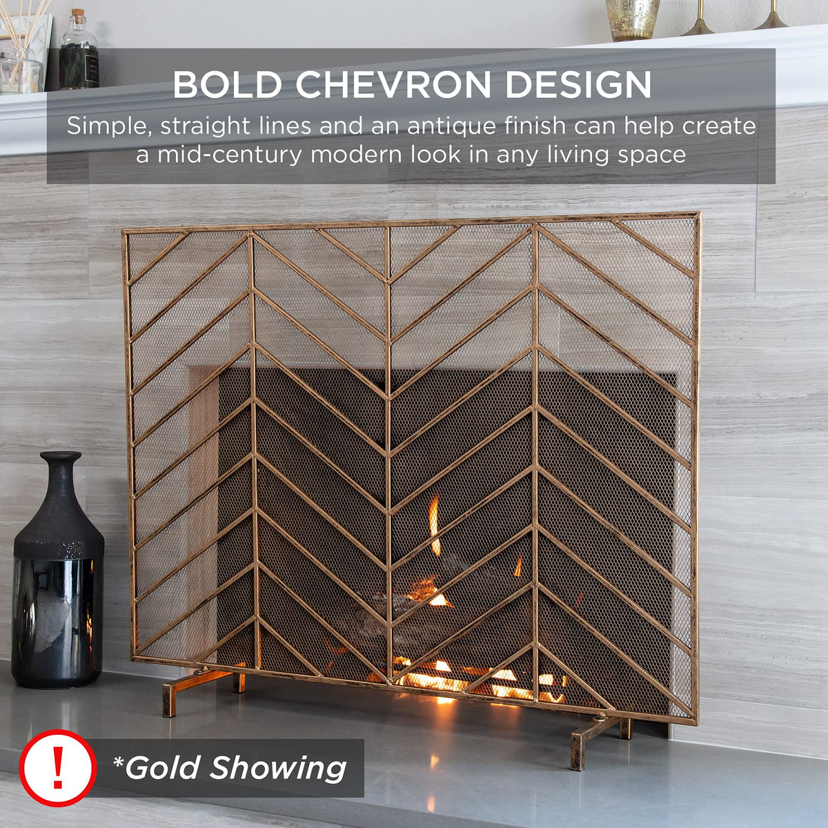 38x31in Wrought Iron Mesh Chevron Fireplace Screen X484