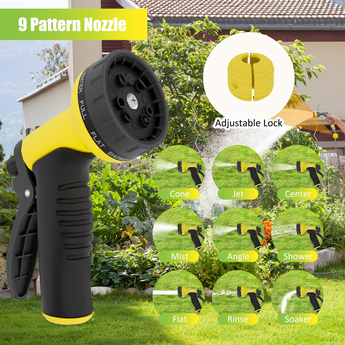 Retractable Garden Hose Reel, 1/2 in x 100 ft Wall Mounted Heavy Duty with 9 Patterns Nozzle Y42944