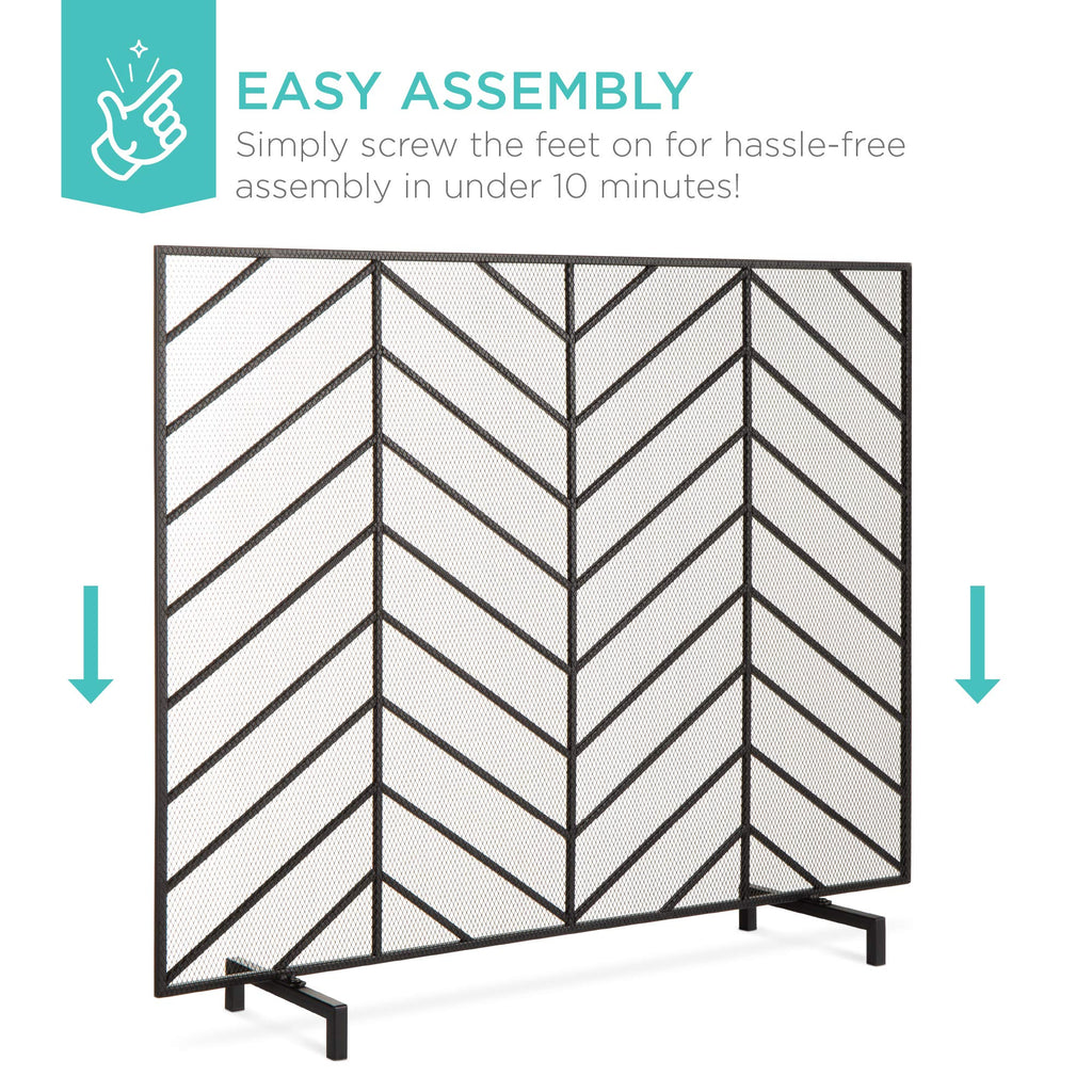 38x31in Wrought Iron Mesh Chevron Fireplace Screen X484