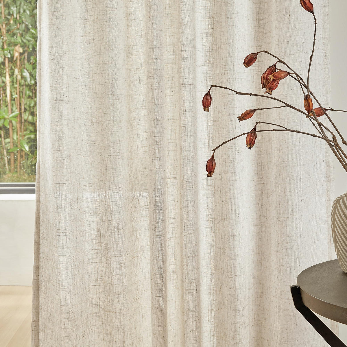 90 Inches Long Semi Sheer Linen Curtains, 2 Panels M38280