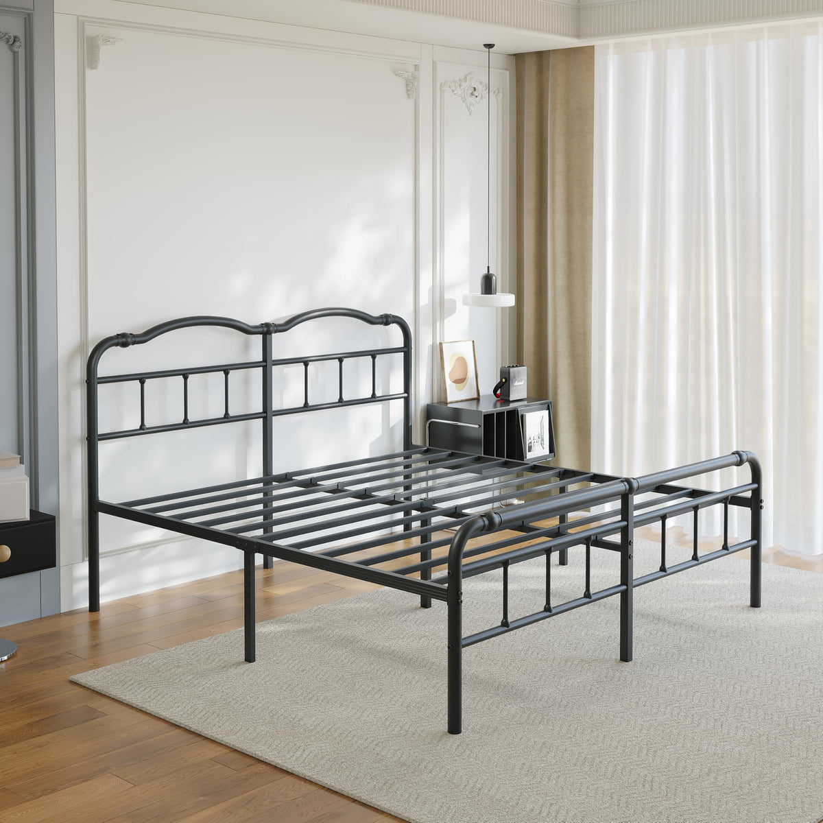 Queen Size 18 Inches Metal Bed Frame with Headboard T8579