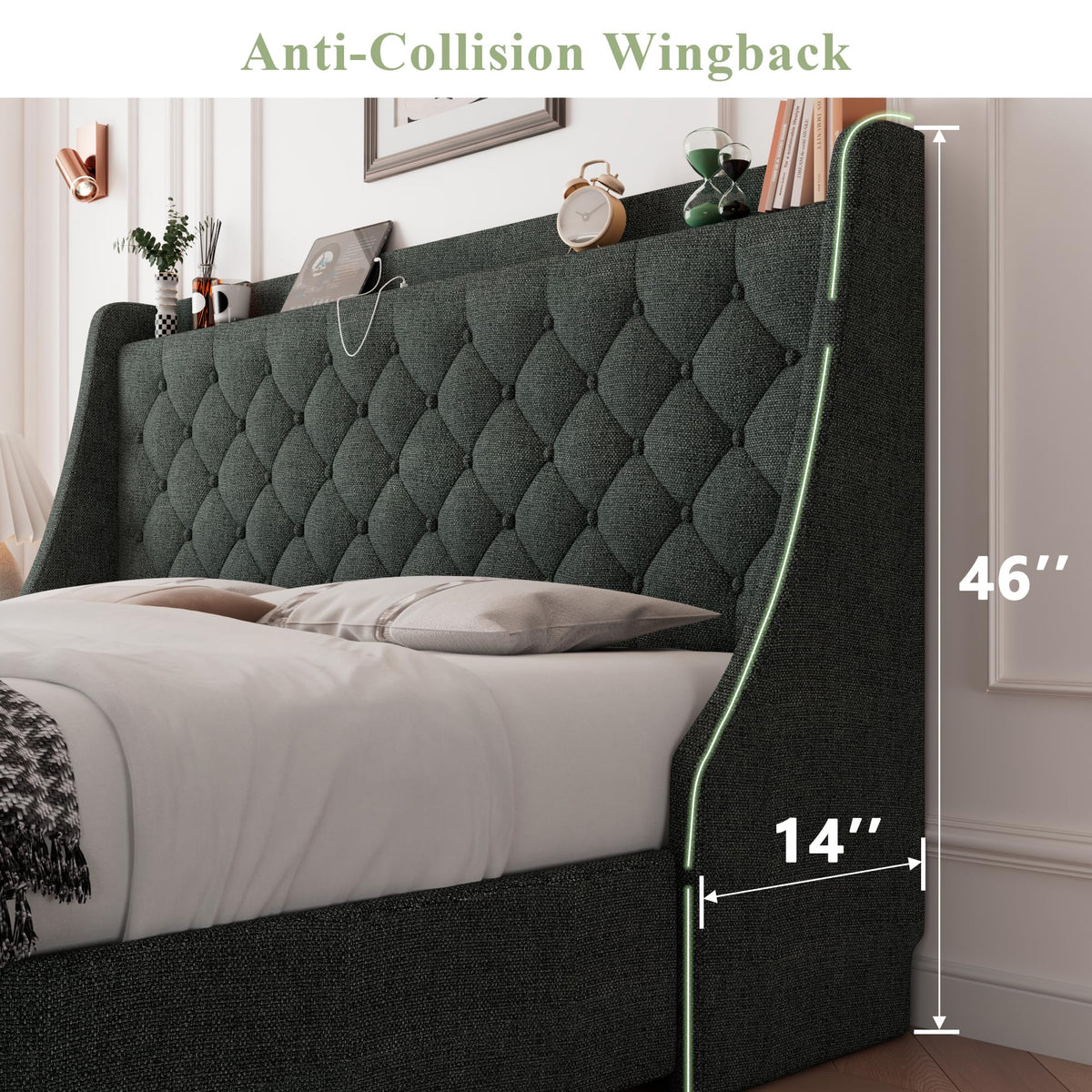 Queen Bed Frame with 4 Storage Drawers Upholstered Dark Grey Y578