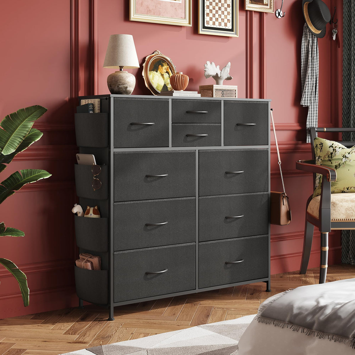 Black 10 Drawer Fabric Dresser E6583