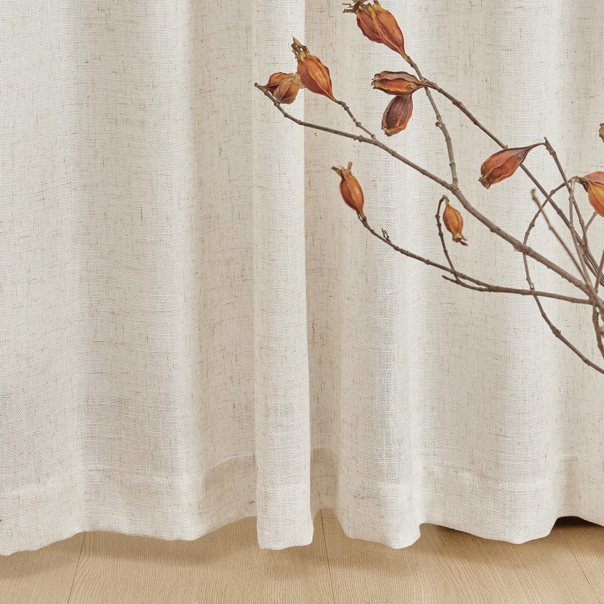 90 Inches Long Semi Sheer Linen Curtains, 2 Panels M38280