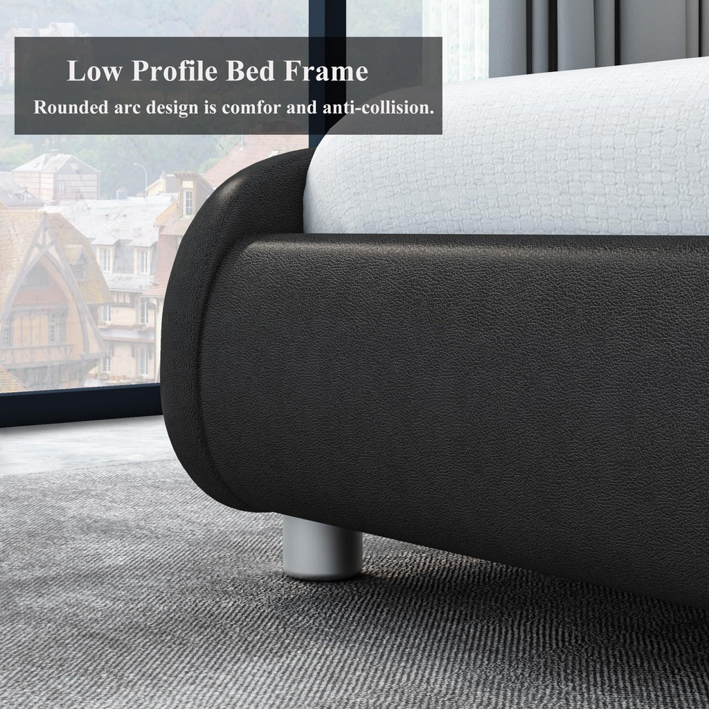 Black Upholstered Full LED Platform Bed Frame with Headboard D368407